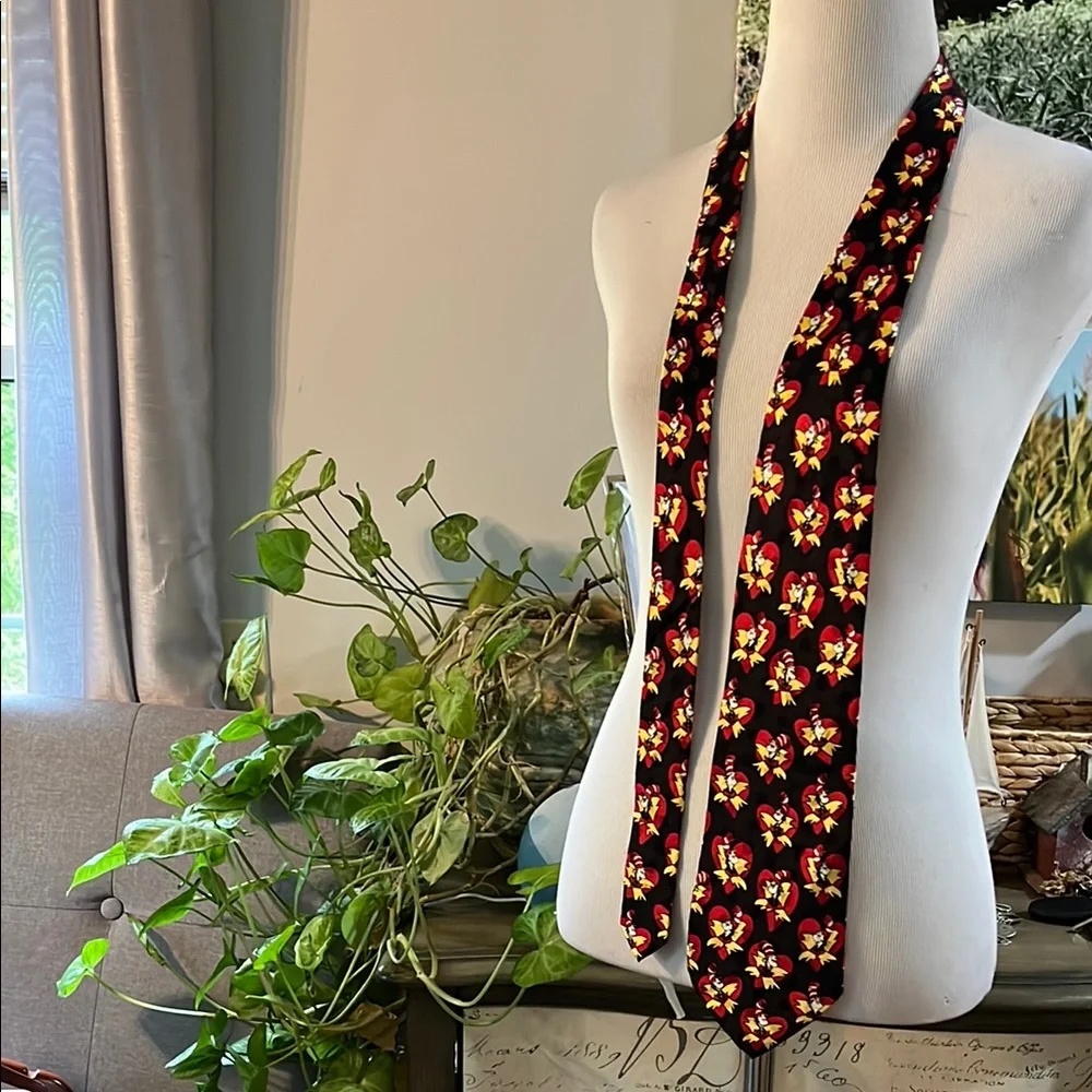 DR. SEUSS VINTAGE 90’s CAT IN THE HAT SILK TIE BLACK RED WHITE YELLOW